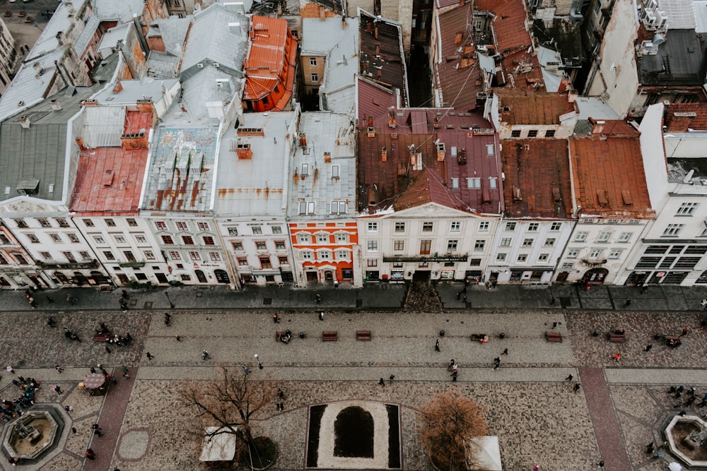 top view of concrete buildings