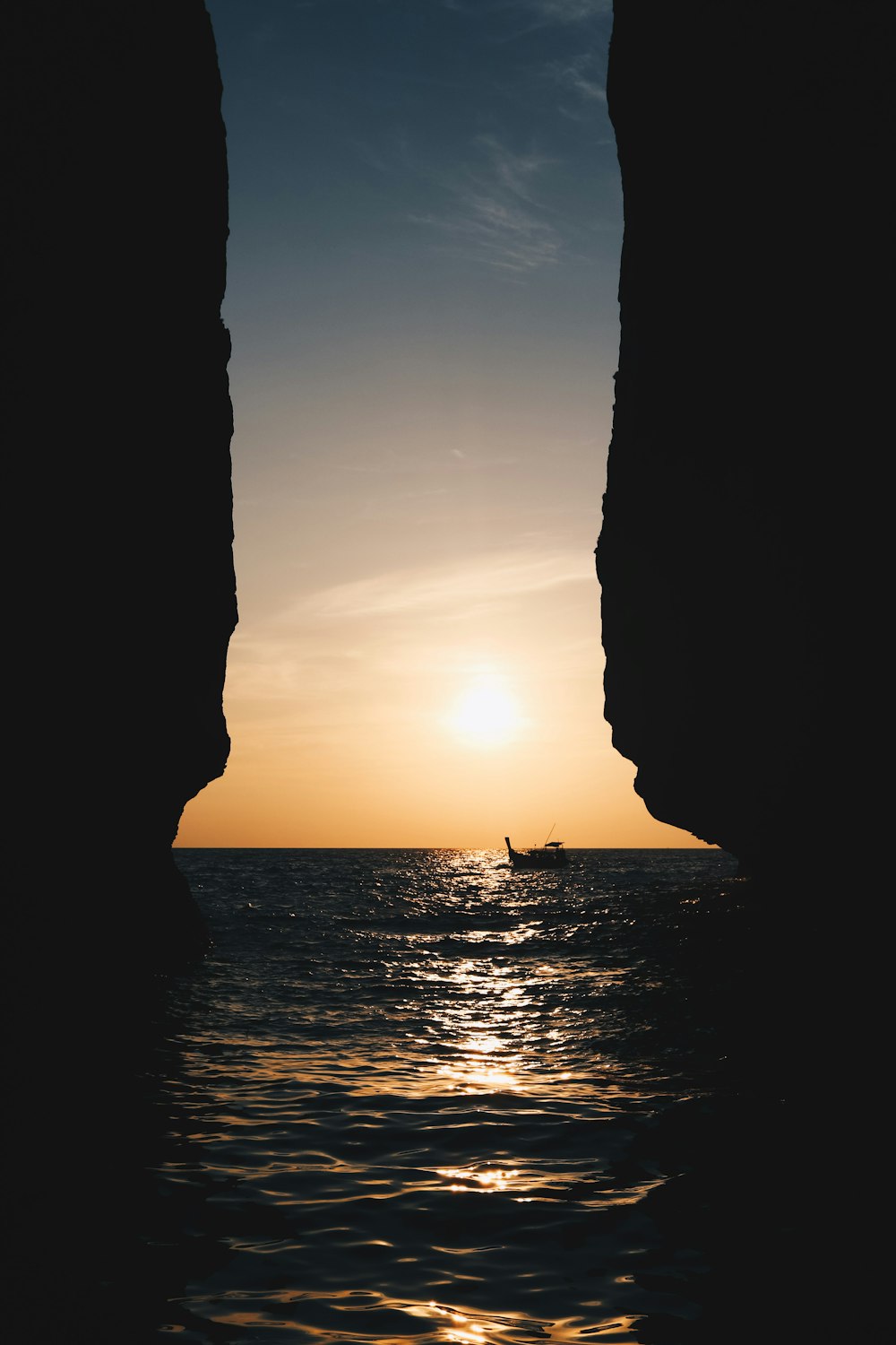 body of water between rock formation