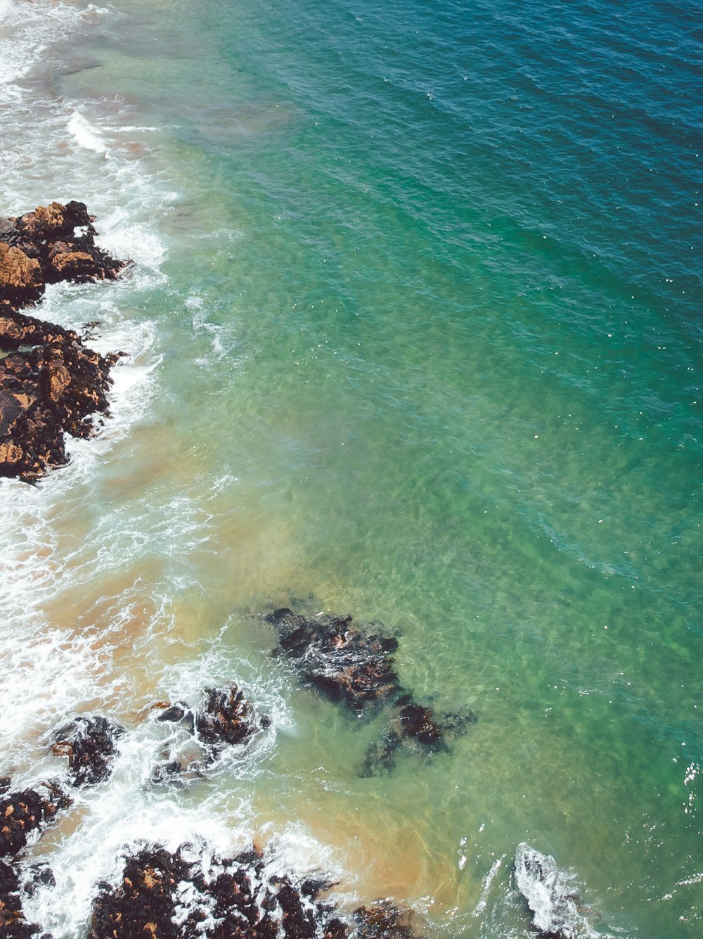 an aerial view of a body of water