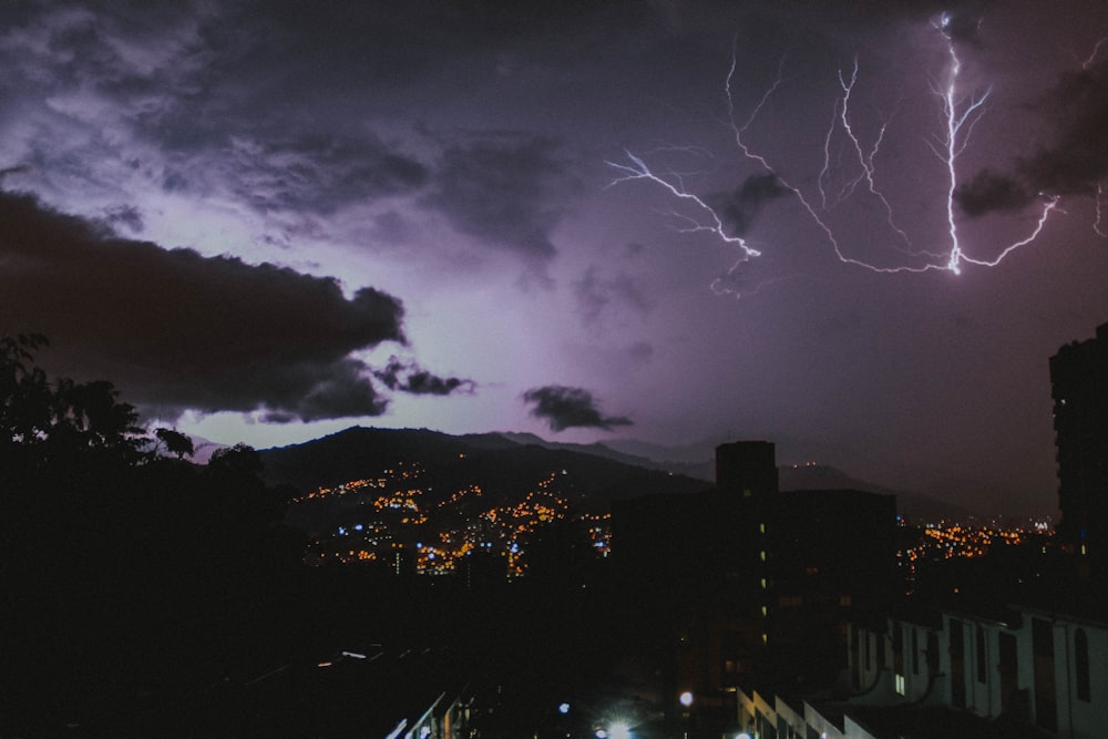 white lightning above city