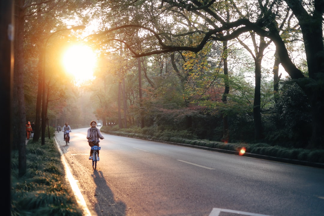 person riding bicycle during golden hour