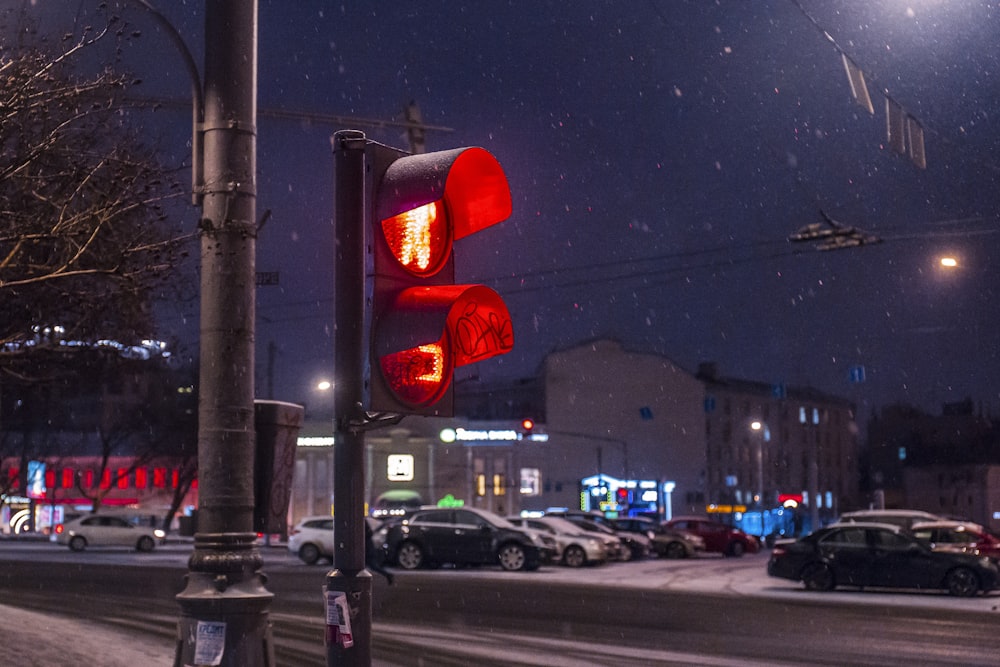 red walk light signage