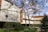 A university building with a sign reading 'T.C. Ankara Üniversitesi Rektörlüğü' is partially obscured by blooming branches in the foreground. The structure is surrounded by well-maintained hedges and trees under a clear blue sky.