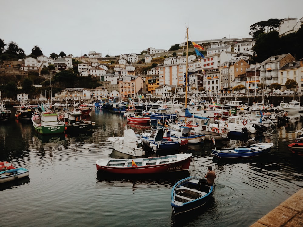 different boats near seashore