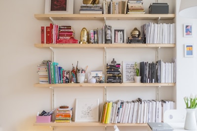 A beautifully organized bookshelf filled with decorative items.