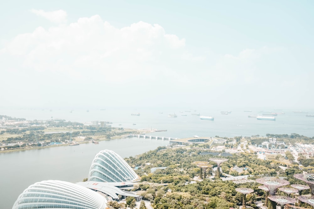 aerial photography of buildings near river at daytime