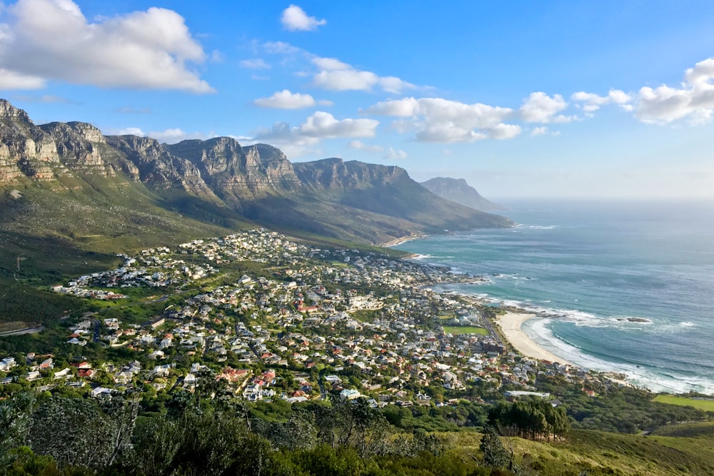 aerial view of mountain with seaside