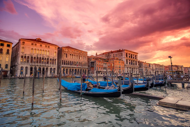 Colorful trajineras floating gently on Xochimilco canals at sunset with vibrant flowers.