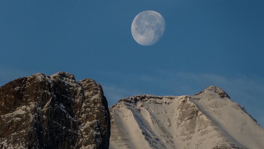 mountain range under full moon