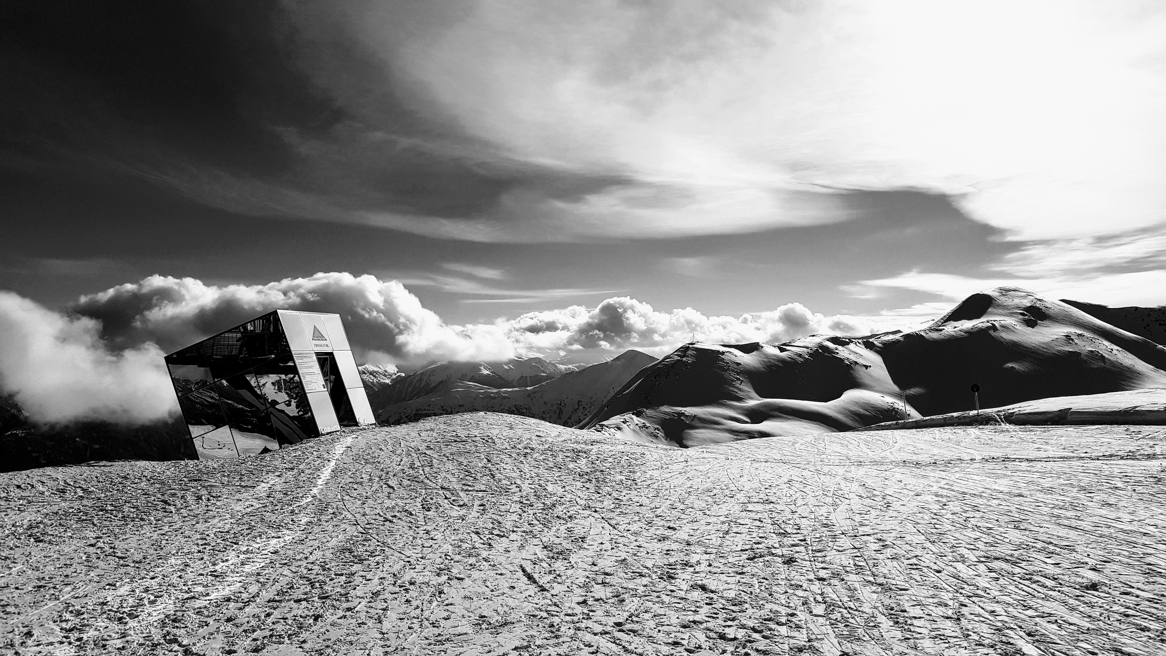 grayscale photography of desert mountain