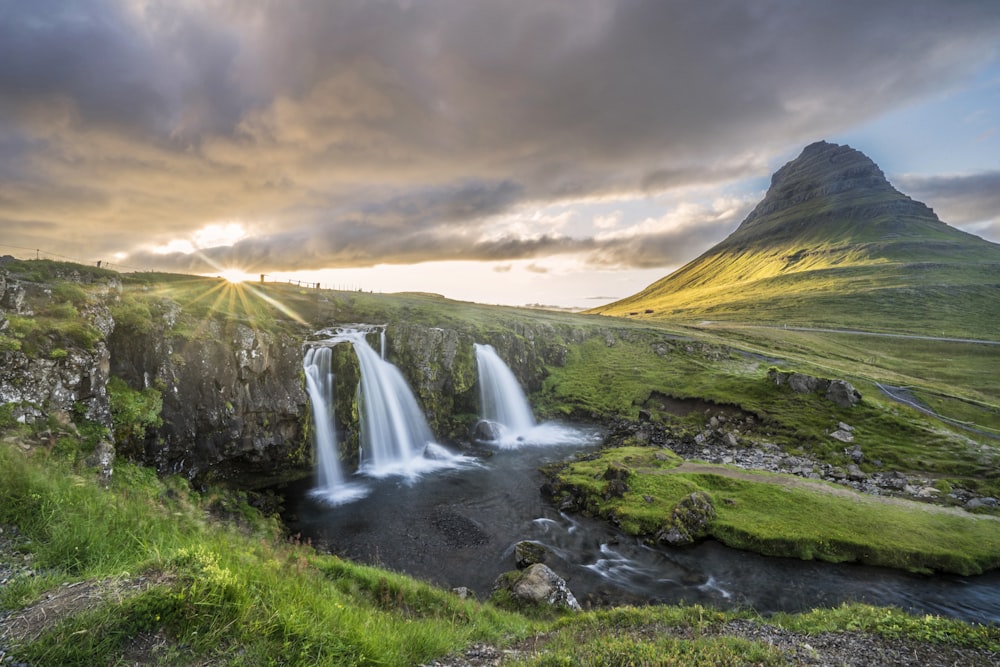 waterfalls and mountain