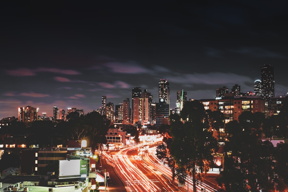 timelapse photography of city at night