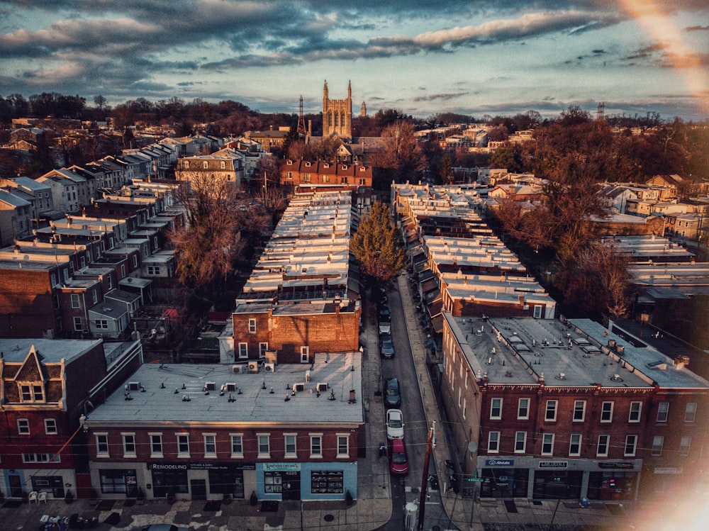 aerial view of brown concrete buildings