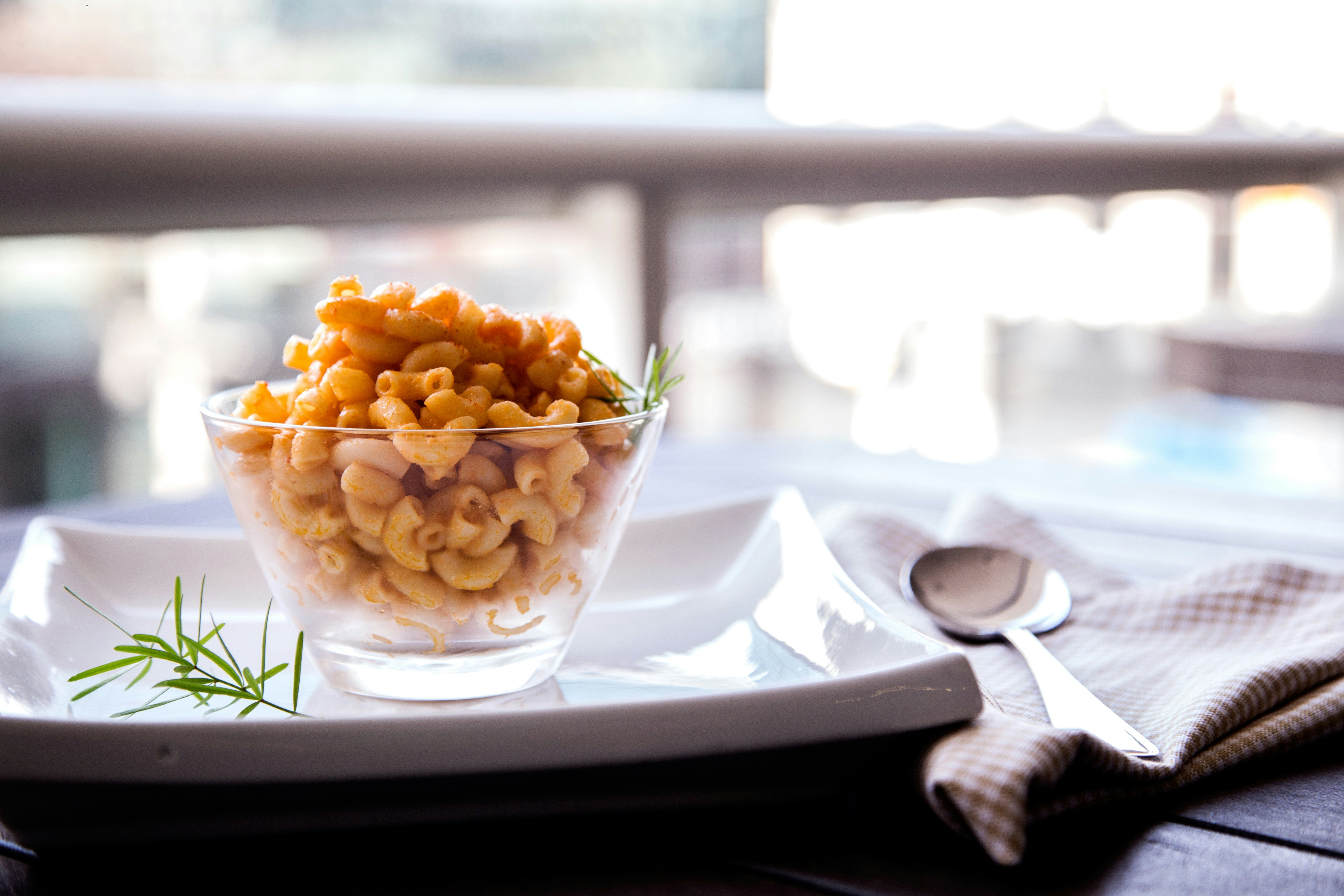 macaroni on glass bowl