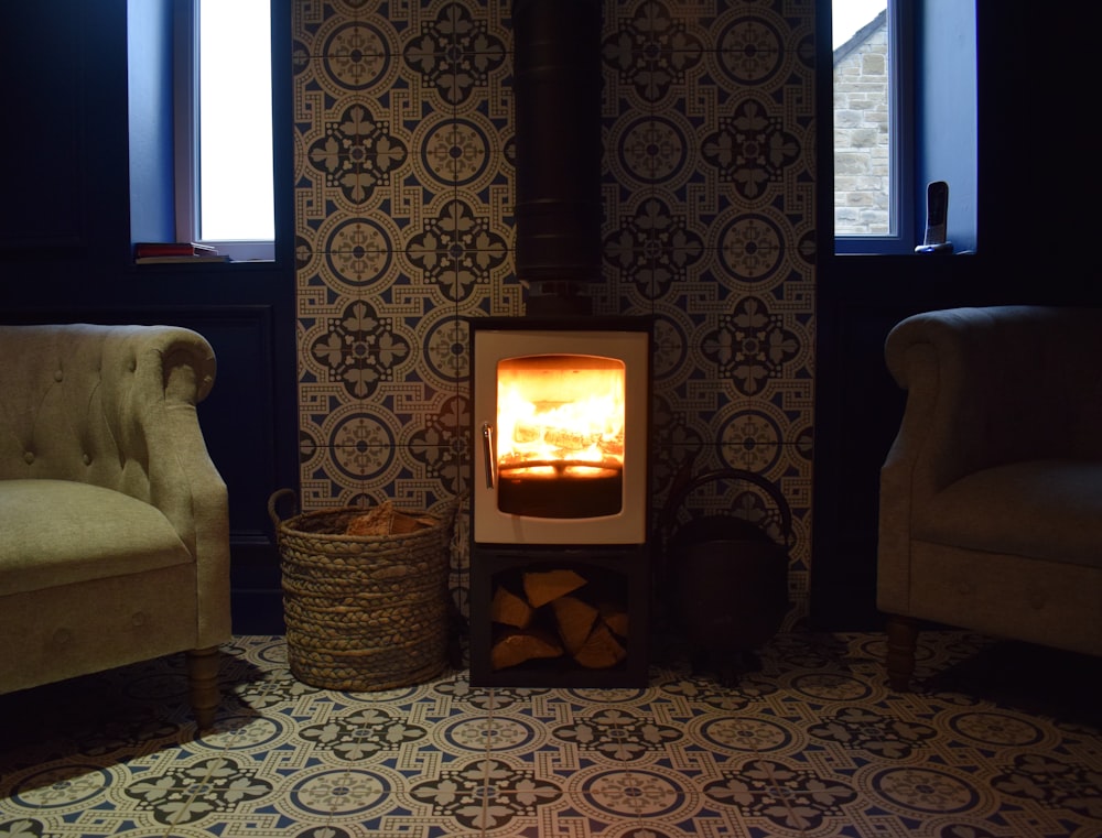 brown and beige fireplace
