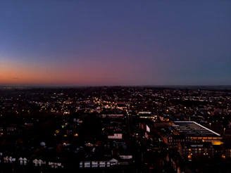 A panoramic view of a global cityscape at dusk, symbolizing international financial connections.