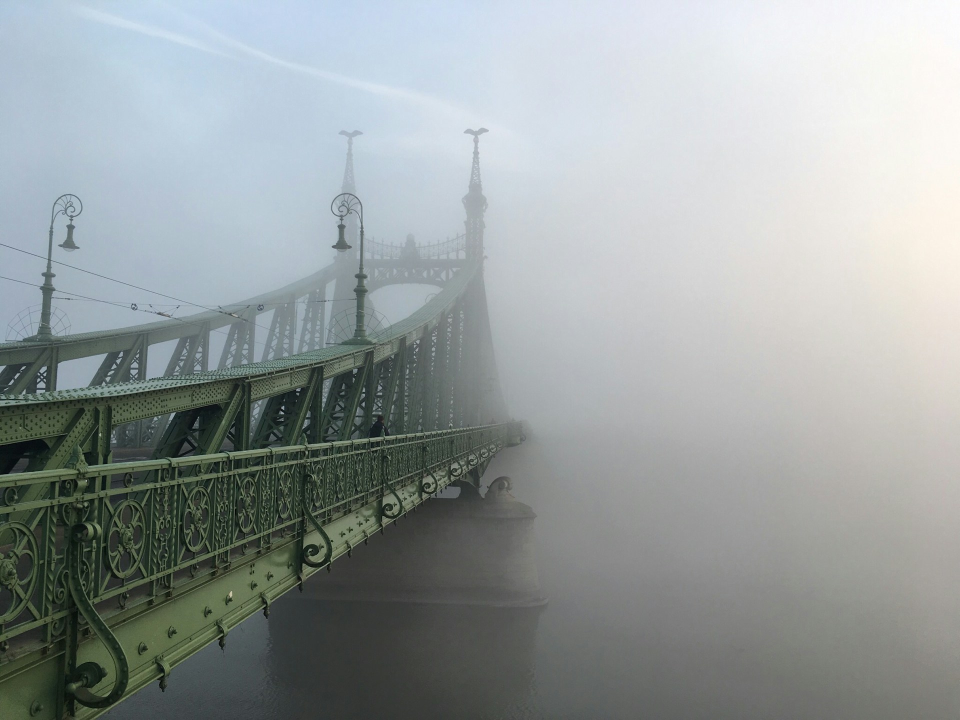 gray bridge covered with fog