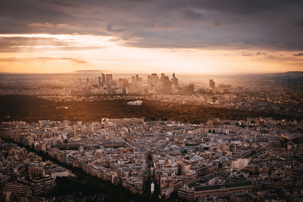 aerial view of city during golden hour