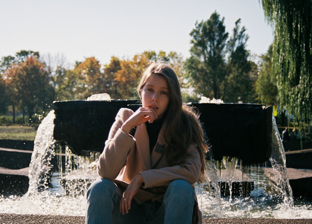 woman in brown jacket