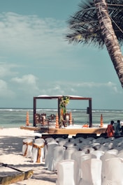 gazebo and chairs on shore