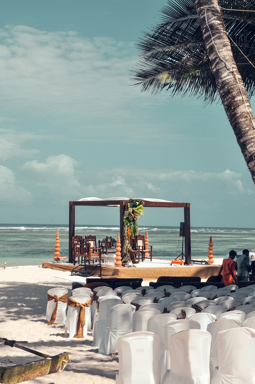 gazebo and chairs on shore