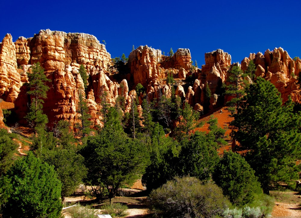 brown rock formations under blue sky