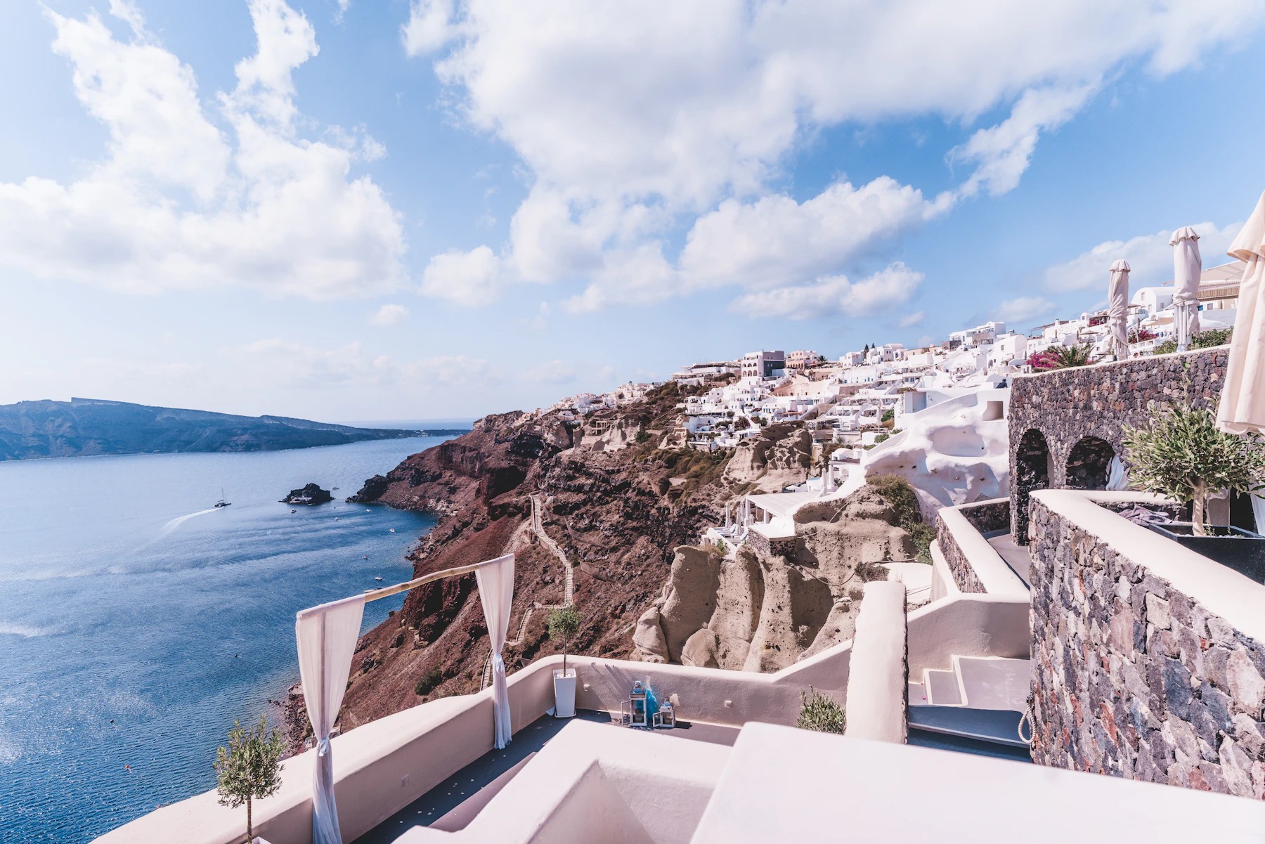 Santorini coastline and white buildings