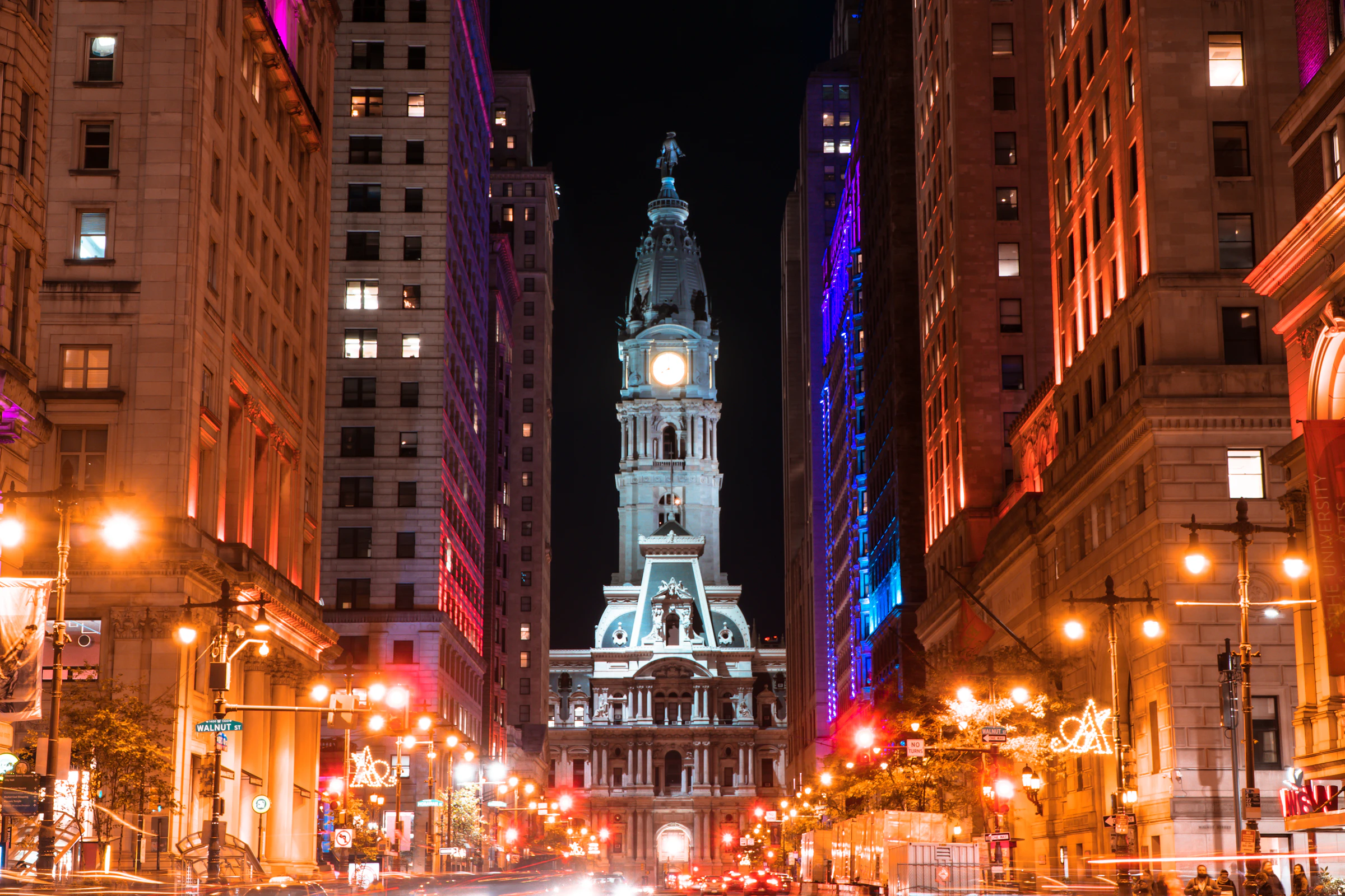 Philadelphia glowing at night
