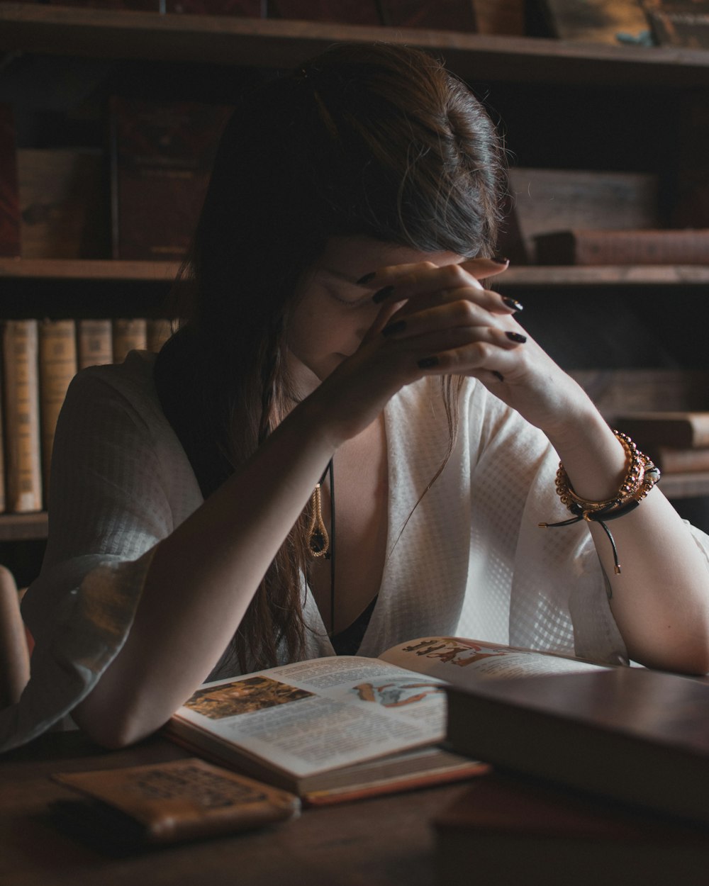 woman reading book