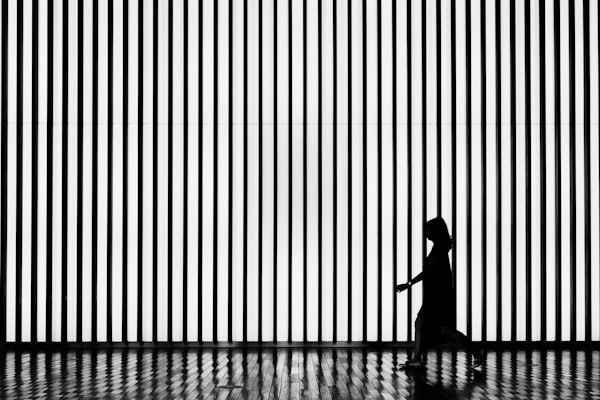 silhouette on walking woman