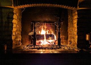 fire burning on fireplace