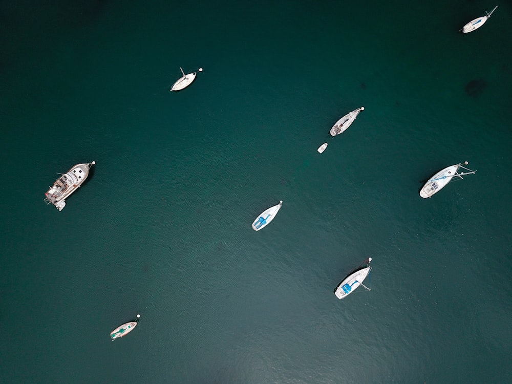 Foto aérea de barcos en un cuerpo de agua tranquilo durante el día