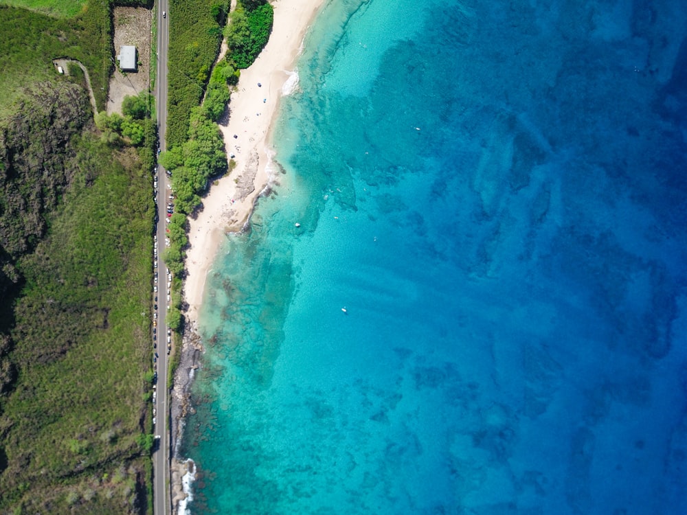 aerial view of ocean and shore