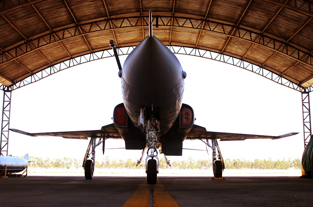 fighter jet in landing bay