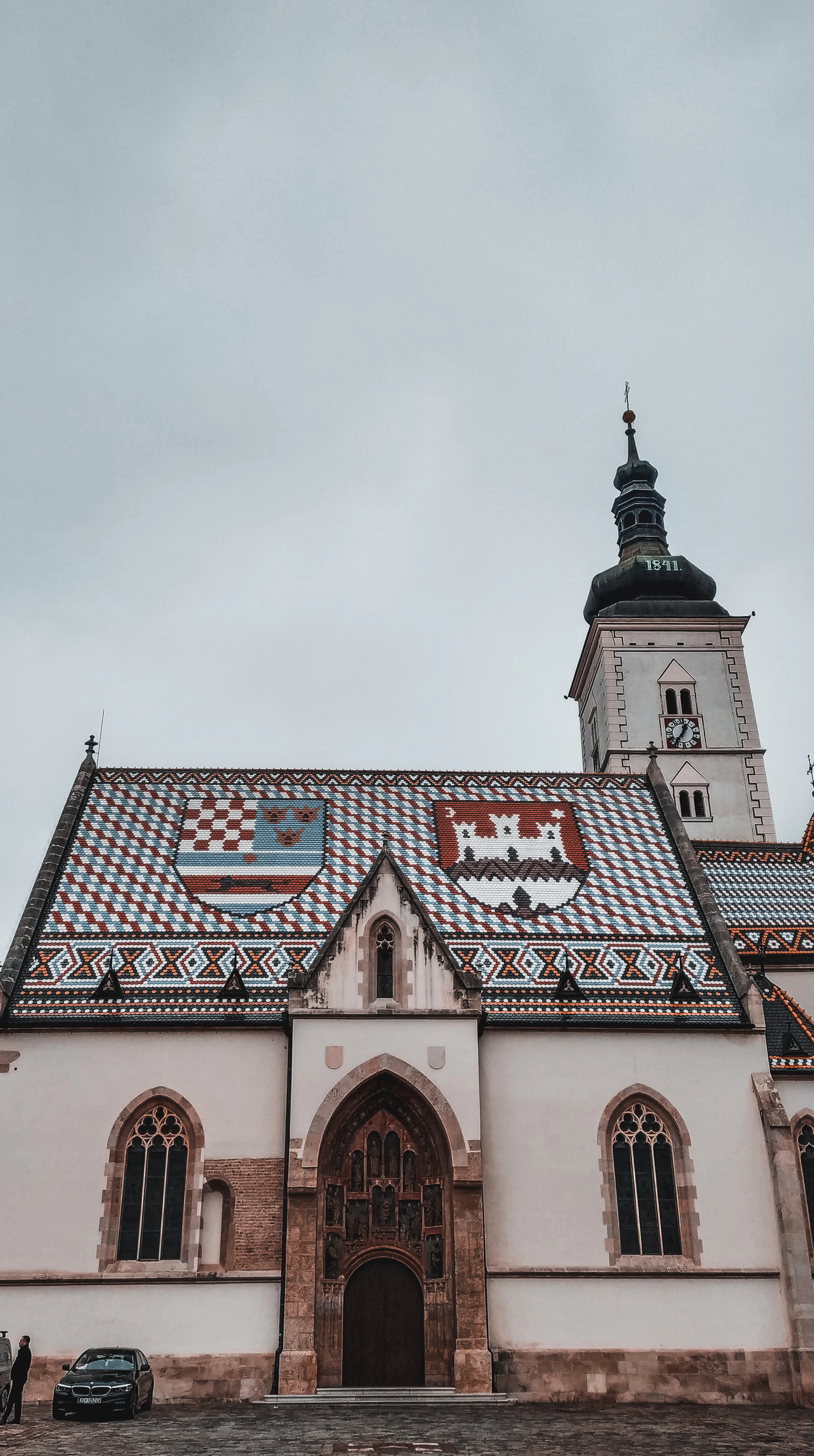 St Mark's Church in Zagreb's Upper Town, its glazed tiled roof laid out as the coats of arms of Croatia and of the city
