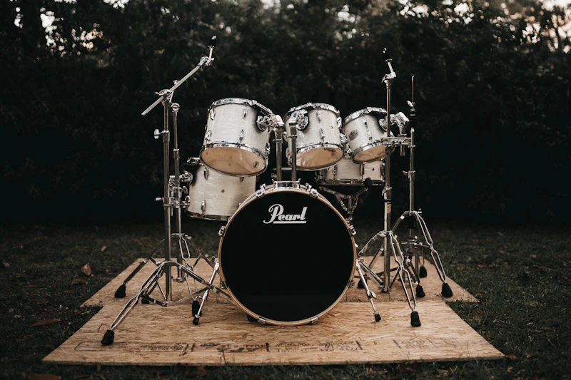 Drum kit set up in a rehearsal room