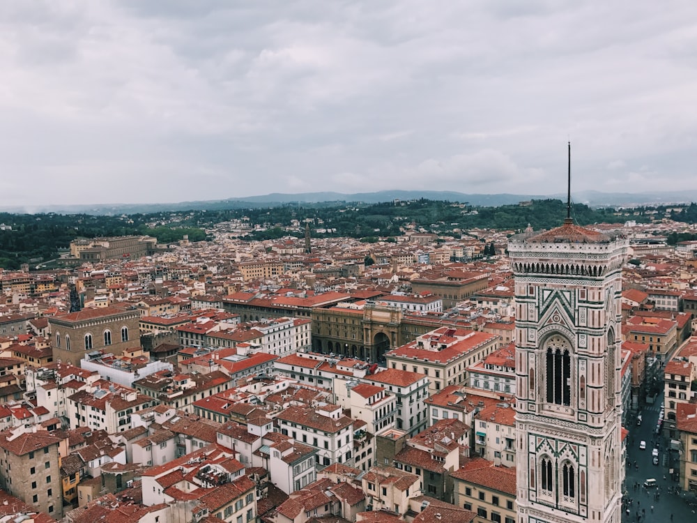 aerial photography of building with brown roofs under cloudy sky during daytime