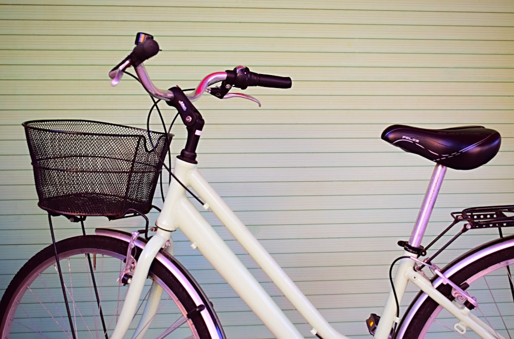 white and pink city bike