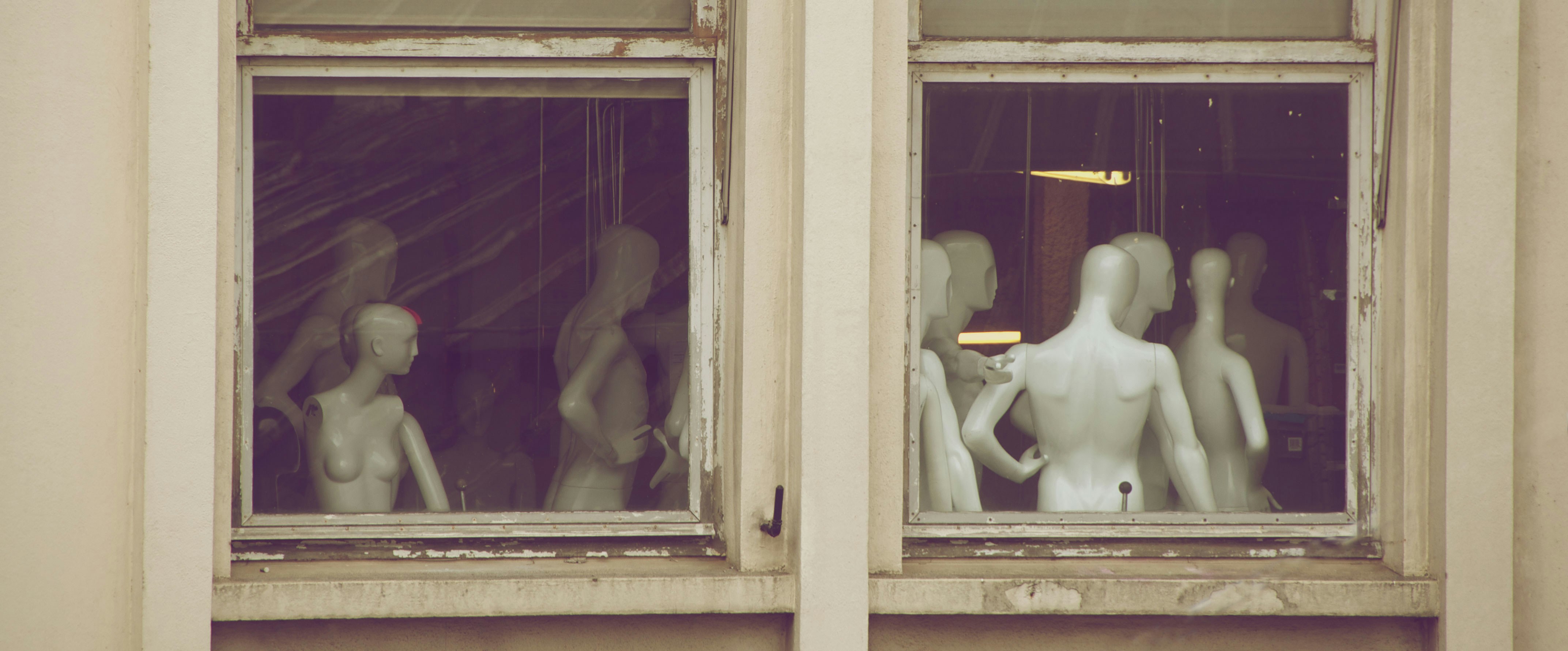 white torso mannequin near window