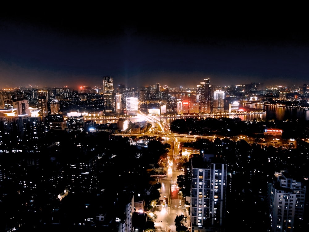 skyline city during night
