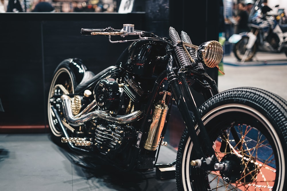 black and silver cruiser motorcycle