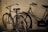 Two vintage bicycles are leaned against a weathered brick wall. The bicycles appear old and rusty, with worn-out seats and tires. The scene has a nostalgic and timeless feel.