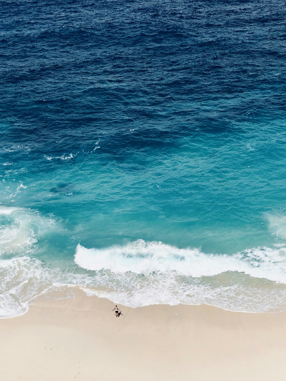 Fotografía aérea de una persona parada en la orilla del mar