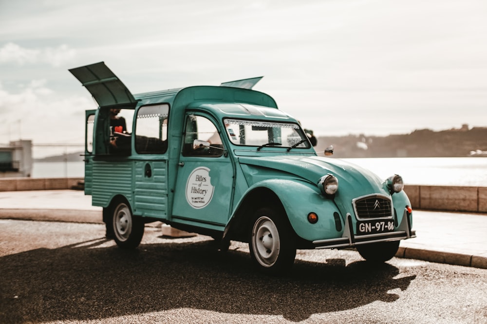 teal pickup truck