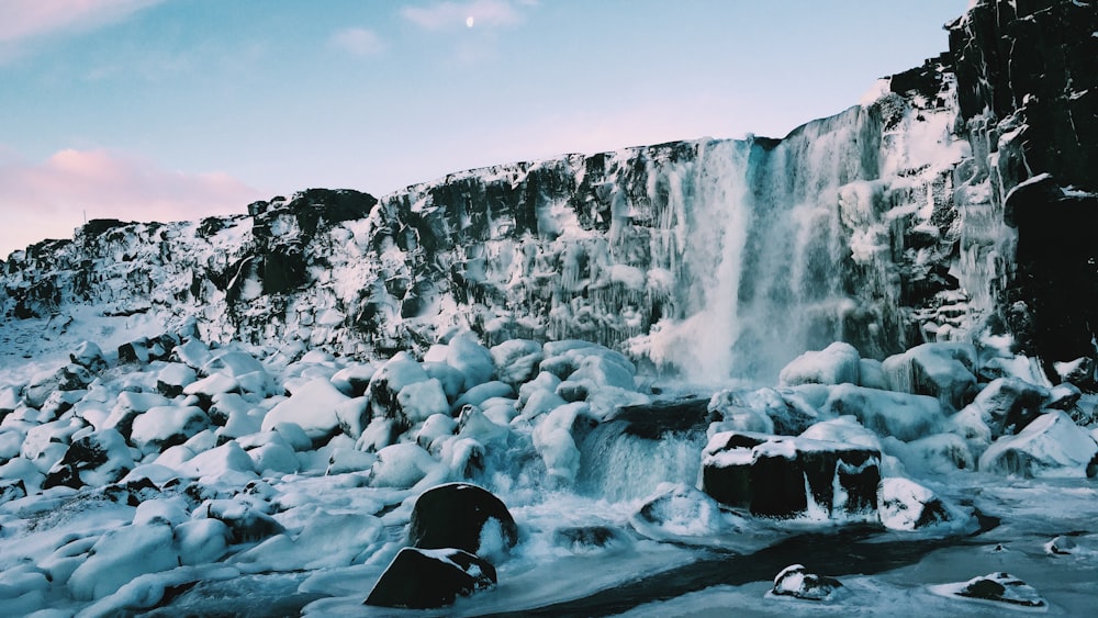 photo of waterfalls with snow