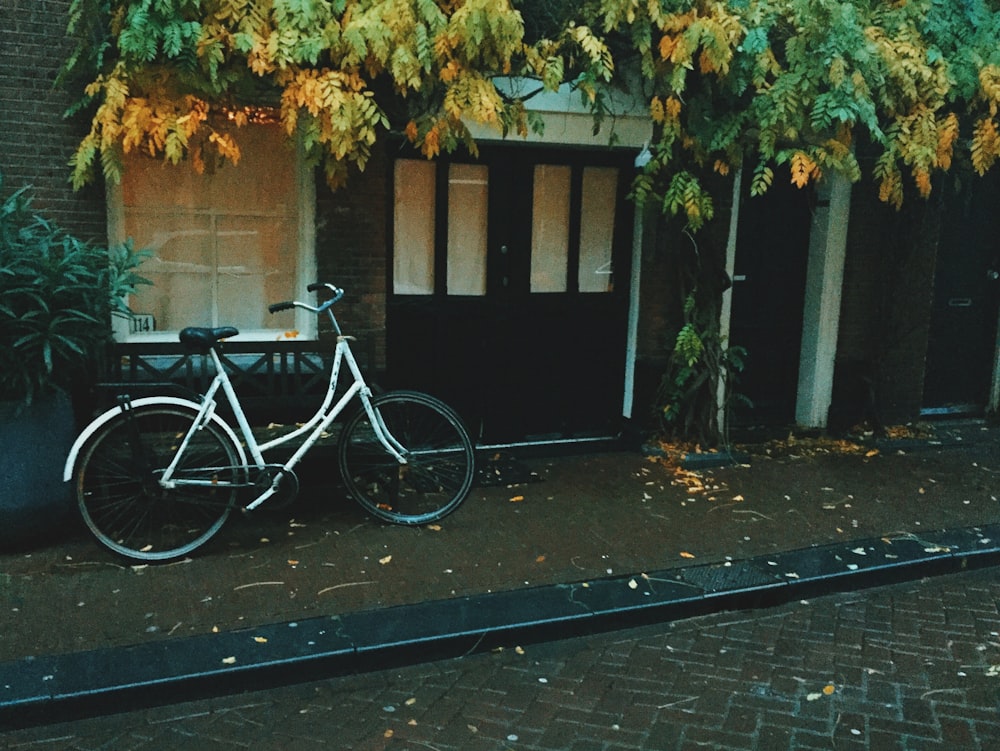 white step-through bicycle