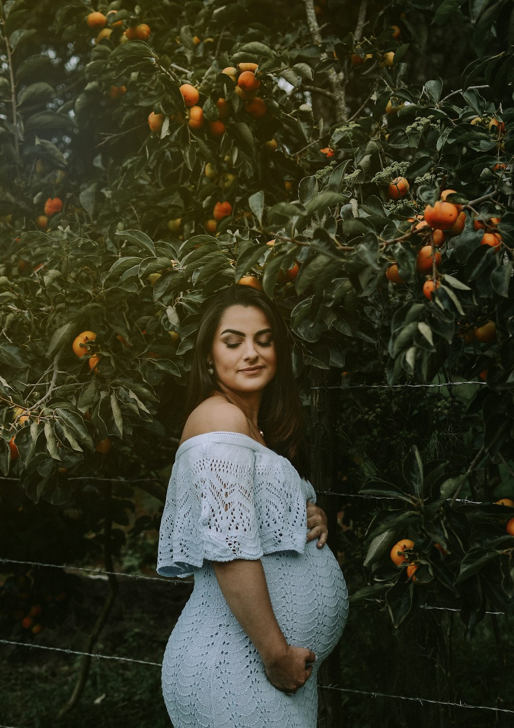woman beside orange tree