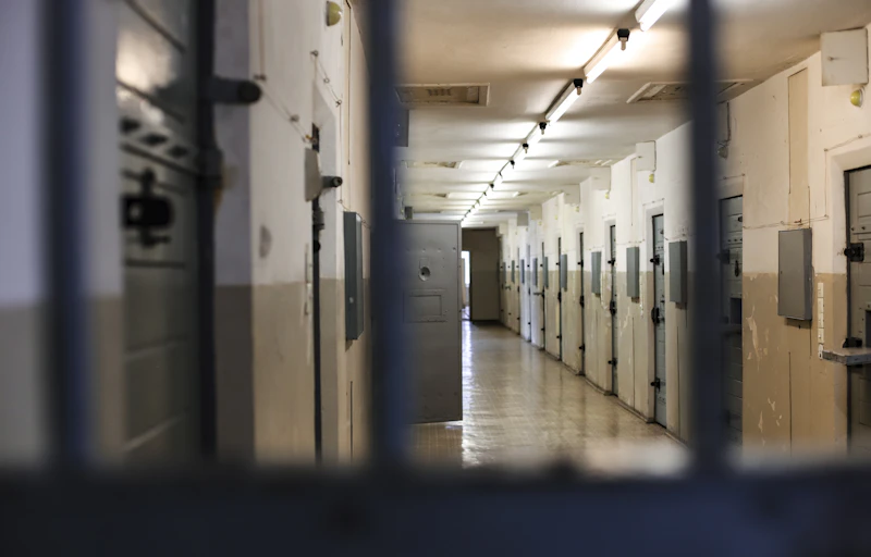 Dramatic prison break escape room set with atmospheric lighting