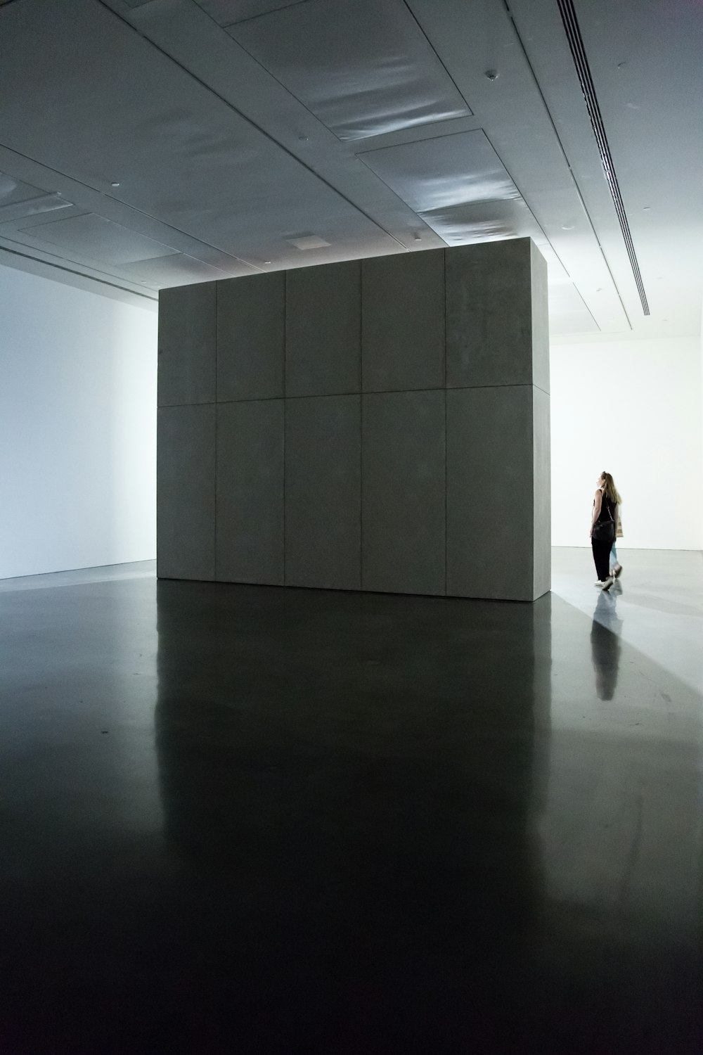 person standing beside concrete wall