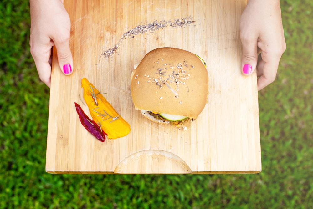 hamburger on chopping board